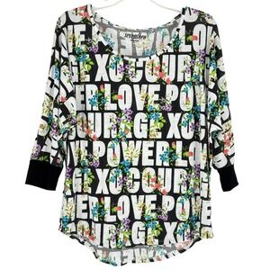 Seventeen Magazine Graphic Word Print Floral Statement Indie Streetwear Top XL